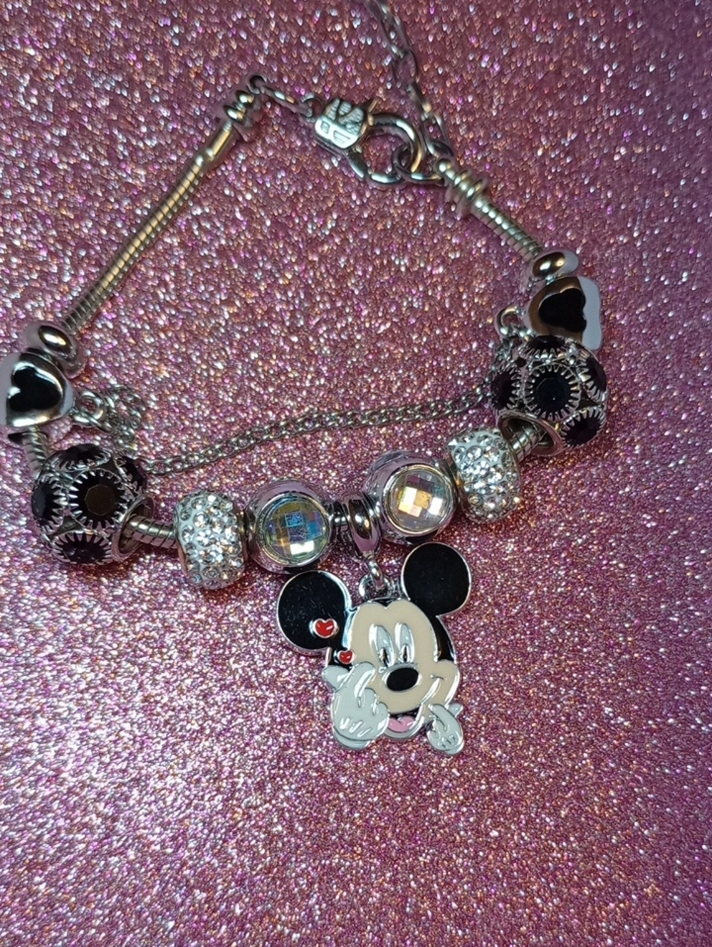 Disney Mickey Mouse Charm Bracelet - Black & Silver